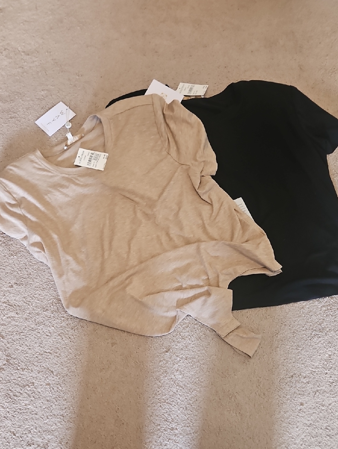 Nwt Nordstrom Wayf Short Sleeve Crewneck Bodysuits In Beige And Black
